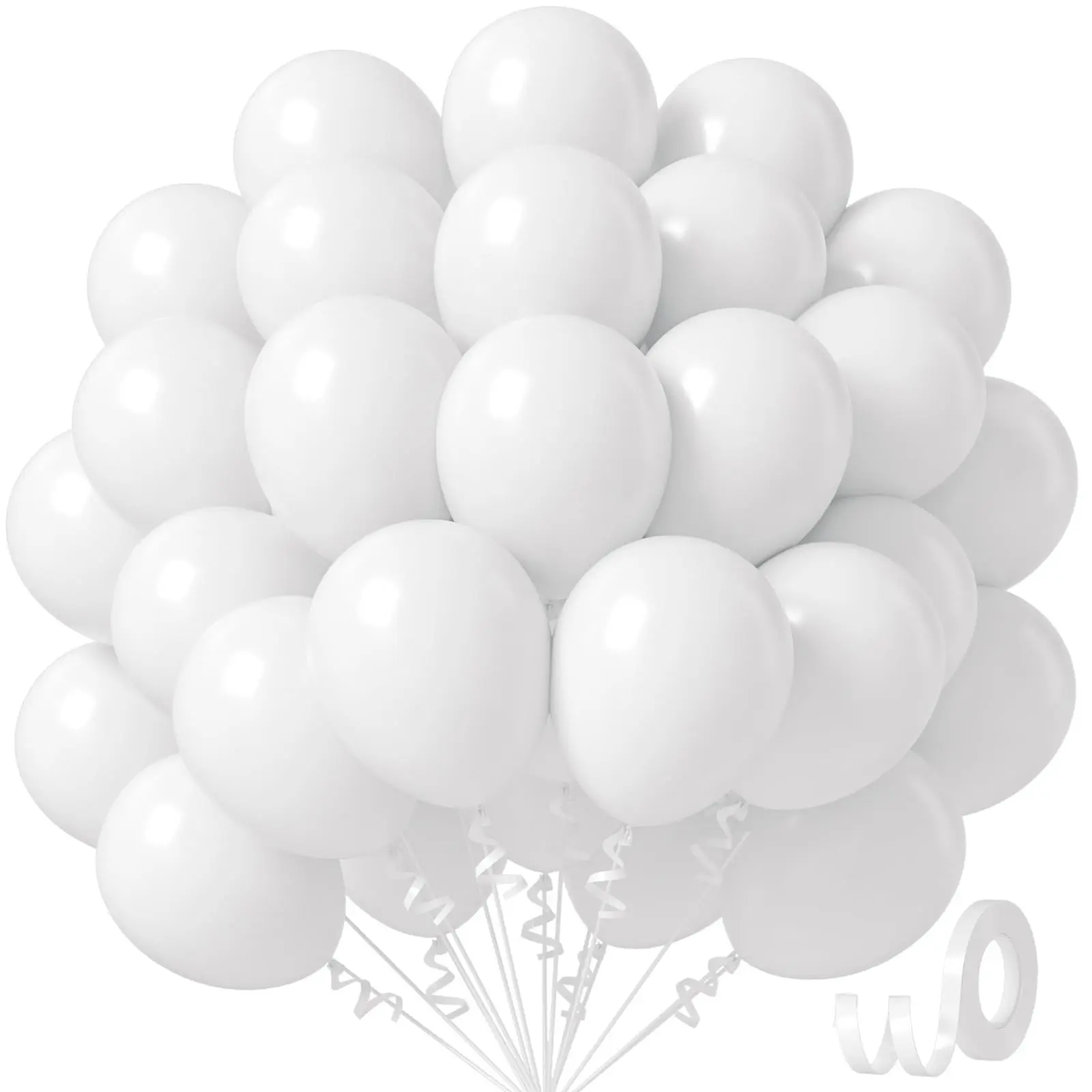 White 12-Inch Balloons, 50 White Latex Balloons Per Pack, Suitable For Engagement Parties, Bachelor/Bachelorette Parties, Bridal Showers, Wedding Parties, And Birthday Decorations, Balloon Party Supplies, Balloon Set, Balloon Decorations Kit