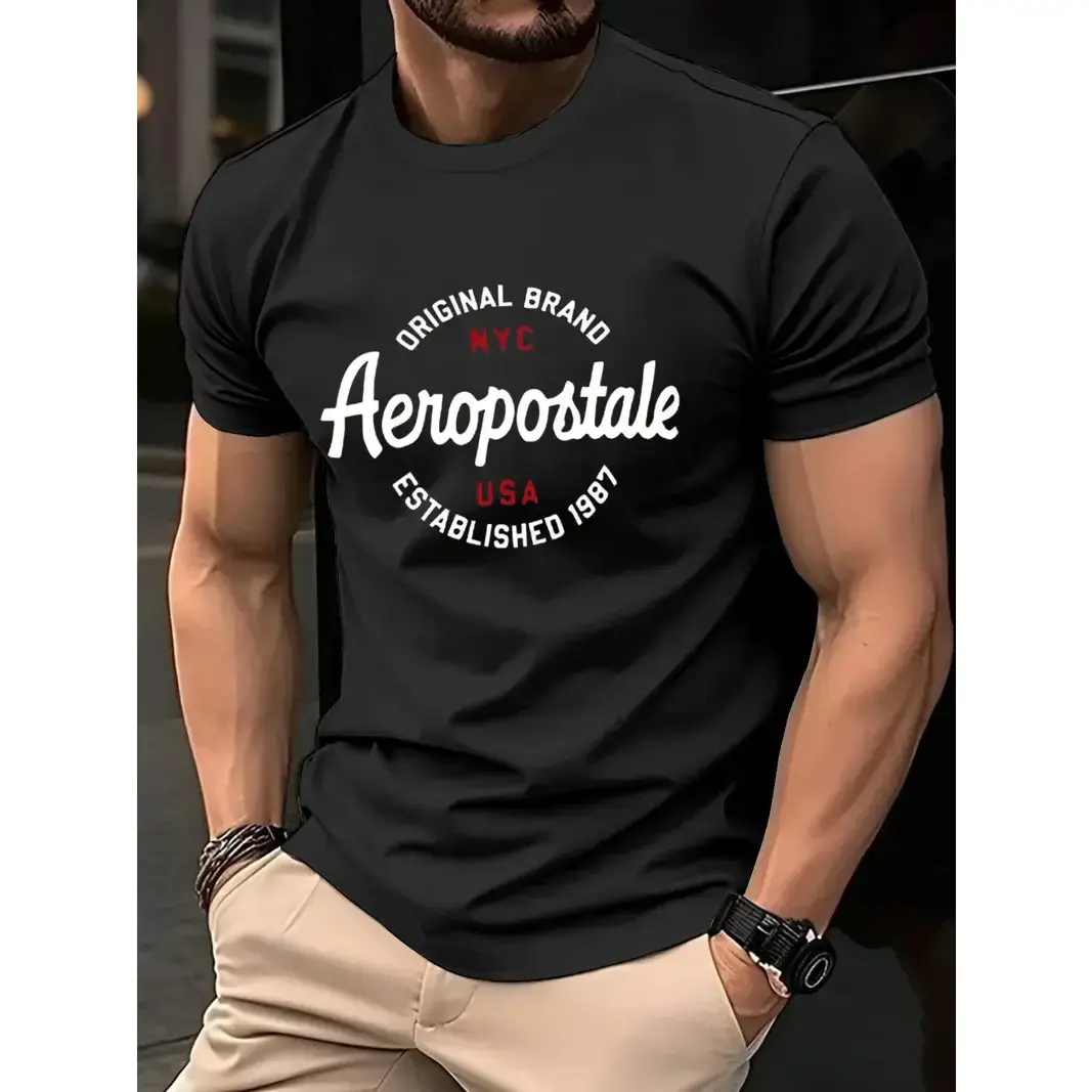 Aeropostale NYC Classic Aesthetic Graphic Tee, Fitted Round Neck Top, Casual Streetwear Fashion for Men & Women, Comfortable Daily Wear, Menswear
