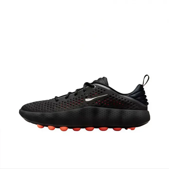 Perforated lace‑up running shoes black lightweight foam midsole orange pod outsole breathable hollow upper pull‑tab heel casual street athletic unisex sport workout walking sneakers