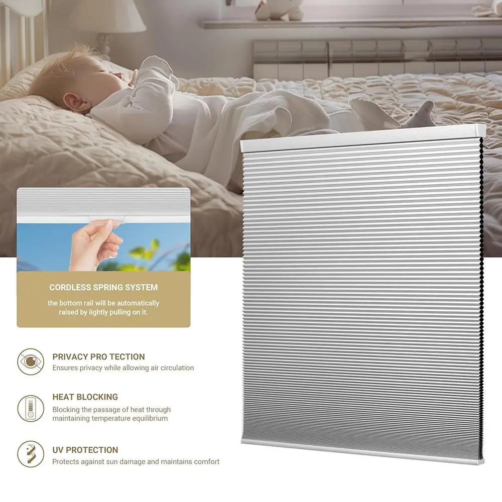 Pocageum cordless honeycomb blinds, free stop operation, 48 inches, 100% blackout thermal window shades, waterproof anti-UV safe window blinds, energy-saving window coverings, ready stock from US warehouse, suitable for kids’ rooms and living spaces