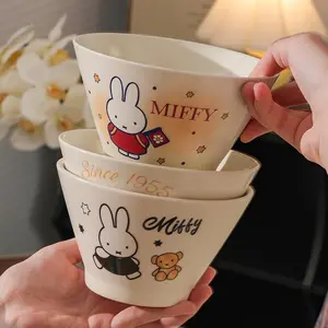 Rabbit Underglaze Ceramic Bowl Yogurt & Dessert Dish with Conical Shape for Women & Teens Heat-Resistant Home & Dorm Use