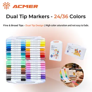 ACMER Dual-Tip Acrylic Marker Set | 24&36 Color Options | Vibrant High-Saturation Paint Pens for DIY Crafts, Wood, 3D Prints & Engraving Projects
