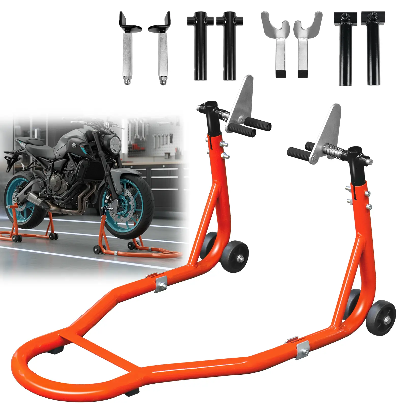 Sekam Motorcycle Stand Lift, Various specifications, Front Rear Combo Stand Lift Stand, U+L Fork Swingarm Spool, Compatible with Most Yamaha Honda Kawasaki Suzuki Motorcycles, Black, Motorcycle bike stand
