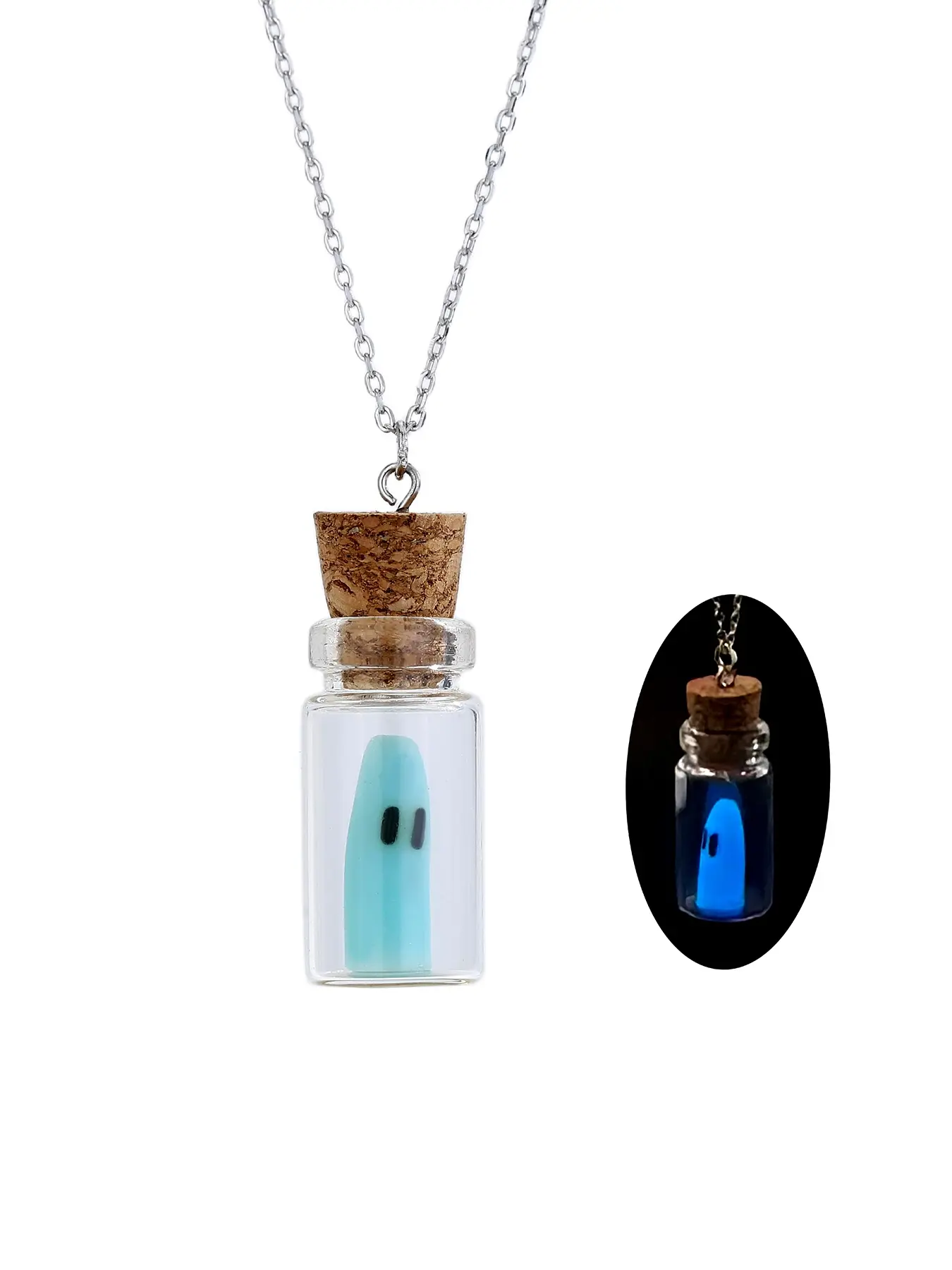Halloween Glow-In-The-Dark Necklace S925 Sterling Silver 3D Ghost Pendant Chain, Fashionable Women's Jewelry Gift for Parties & Daily Wear