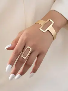 Fashion Simple Geometric Square Design Jewelry Set, Hollow Out Ring & Bracelet, Fashion Jewelry for Party, Daily Clothing Decor, Trendy All-match & Exquisite Jewelry for Birthday Gift, Elegant Jewelry Set