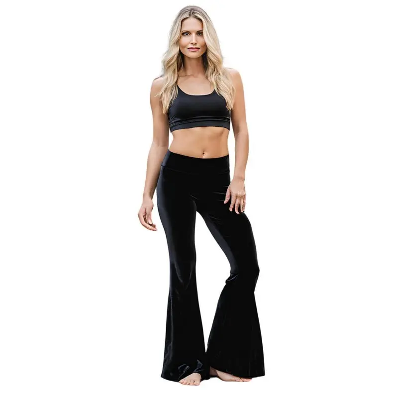 Handmade Black Velvet Bell Bottom Pants: Flared Palazzo Trousers