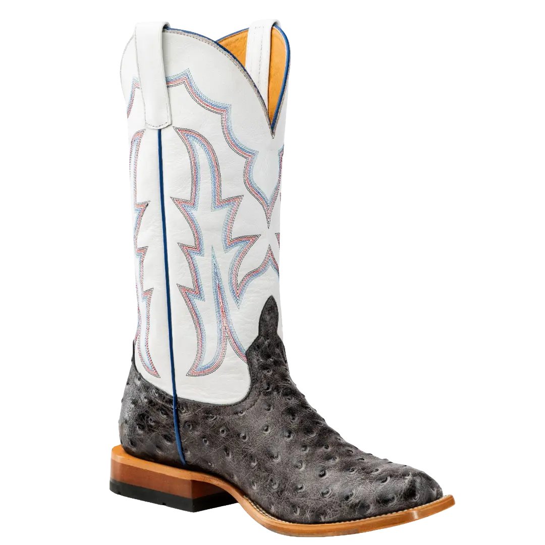 Horse Power Men's Grey Ostrich Print 13" Roper Leather Western Boot HP2503