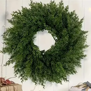 1pc Christmas Wreath Artificial Norfolk Pine for Indoor Outdoor Decor, Perfect for Doors Windows Porches, Festive Family Decoration