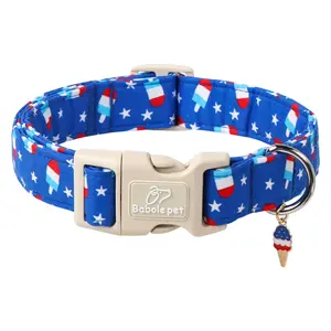 Patriotic 4th of July Dog Collar | Popsicle & Flag Design for Small Dogs | Adjustable Quick-Release Buckle Unisex