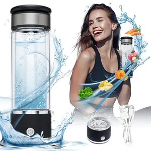 Hydrogen Water Bottle, Hydrogen Rich Water Generator, Rechargeable Portable Glass Hydrogen Water Ionizer Machine with SPE and PEM Technology, for Daily Office Home Travel and Fitness Drinking Electrolysis Drinkware
