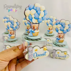Baby Shower Favors Set of 6, Bear Baby Shower Theme, Personalized Acrylic Favor Box Baby Shower, Caixa Personalizada Chá de Bebê Menino