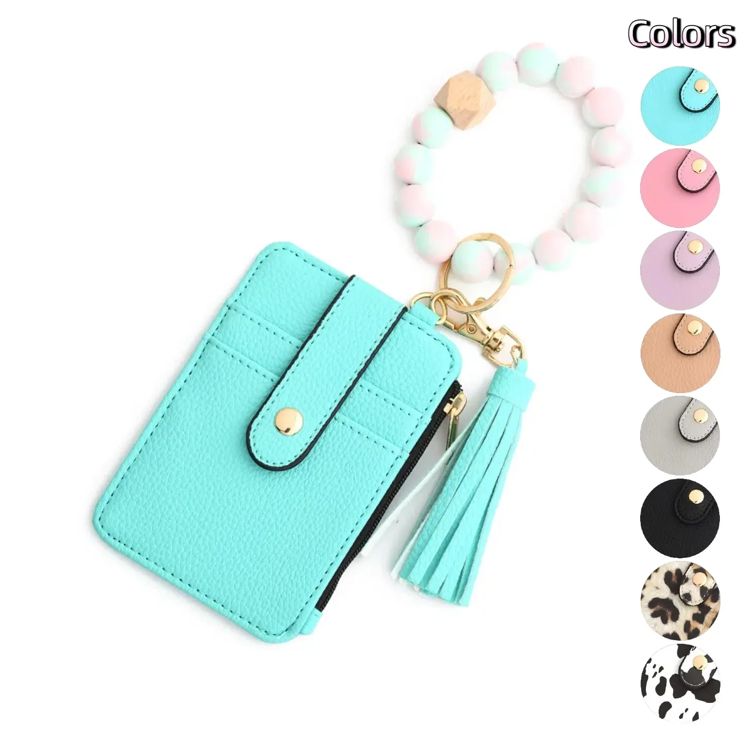 Boho Style Beaded & Tassel Decor Keychain, Fashionable Silicone Beaded Keychain for Women & Girls, Trendy Card Holder Wallet Keychain for Birthday Gift car key ring