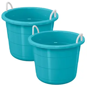 Life Story 17 Gal Plastic Storage Open Top Bucket with Rope Handles, Teal, 2 Pk