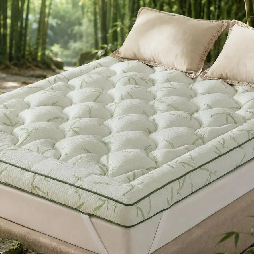 Raybee Queen Bamboo Cooling Mattress Topper (2"/4" Thickness, 800-1200GSM), Ultra-Soft Down-Alternative Microfiber Mattress Protector Pad, Machine Washable Breathable Bed Topper for Back & Joint Pain Relief, Ideal for Dorms, RVs, All Mattress Sizes