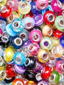 100 Random Color Large Hole Beads 14mm, Perfect for Bracelets and Bangles DIY Jewelry Making, Fashionable Plain Pattern Beads