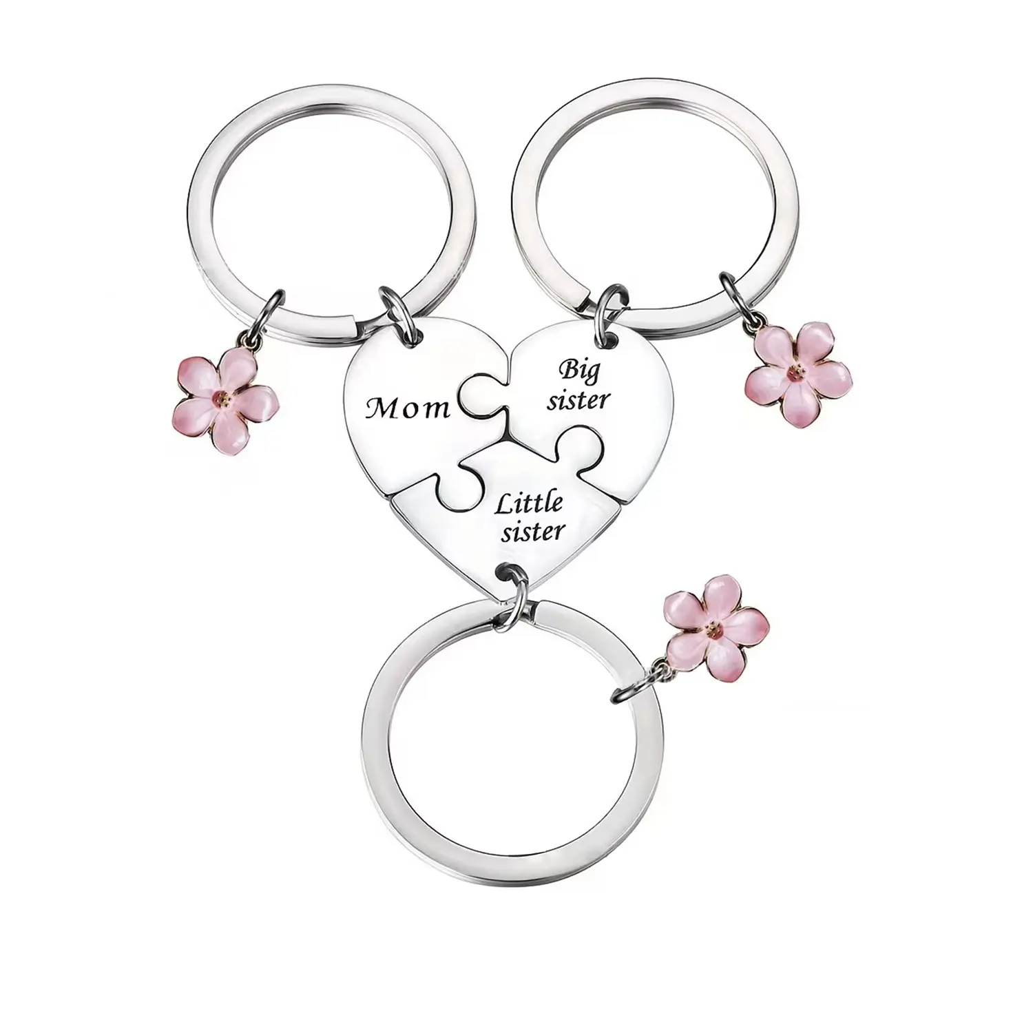 Mother Daughter Keychain for 3,Mother Big Sister Little Sister Keychain for 3, Sweet Meaningful Gift for Mom for Mother's Day, Birthday, Christmas or Just Because