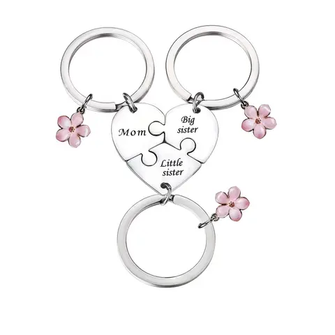 Mother Daughter Keychain for 3,Mother Big Sister Little Sister Keychain for 3, Sweet Meaningful Gift for Mom for Mother's Day, Birthday, Christmas or Just Because