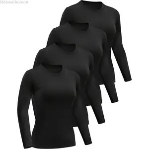 4 Pack Women’s Long Sleeve Basic Shirts Crew Neck Slim Fitted Compression Gym Workout Athletic Underscrubs TopsXXGlobalBasket8