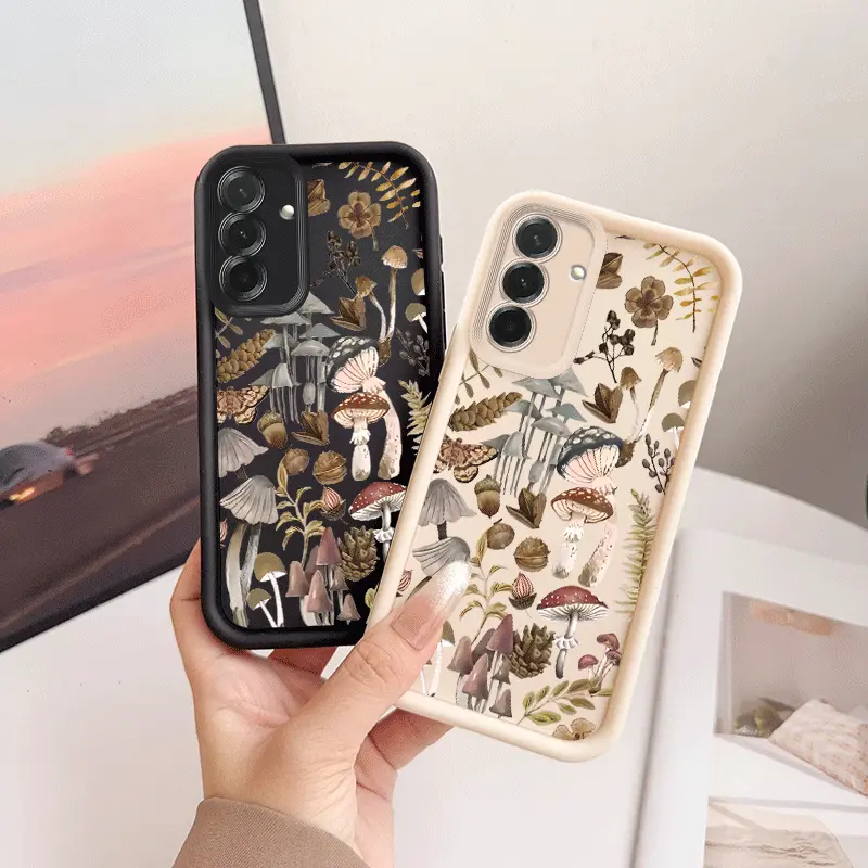 Mushroom Plant Insect Phone Case Compatible with Samsung Galaxy A05 A05S A06 A07 A12 A13 A14 A15 A16 5G A17 A21S A22 A23 A24 A25 A26 A32 A33 A34 A35 A36 A52 A53 A54 A55 A56 S21 Ultra S22 Plus S23+ S24 FE S25 Edge FE, Shockproof Full-Body Black Case, Acces