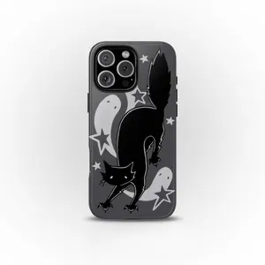 Scaredy Cat Grey Smartphone Case, Y2K Cute Halloween Grunge Gothic Indie Art Design, Cool Girl Cellphone Accessory, Handheld Shell Compatible with iPhone 11/12/13/14/15/16/17 Pro, ProMax, Plus, Air