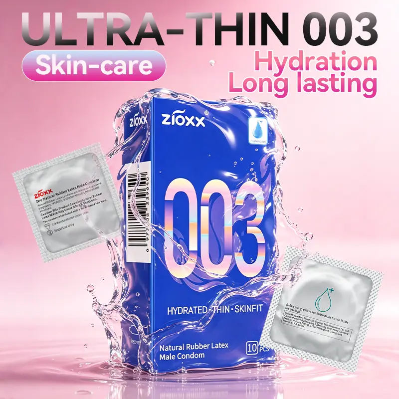 Zioxx 003 Ultra Thin Men Condoms, Hyaluronic Acid Lubricated, 52mm, 10 Pack
