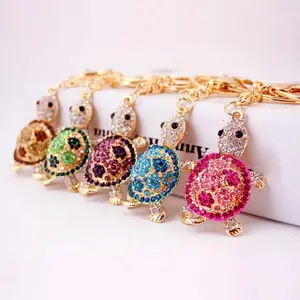 Cute Turtle Shape Pendant Keychain Colorful Shiny Rhinestone Turtle Key Chain Keyrings Women Girls Hanging Ornament Accessories