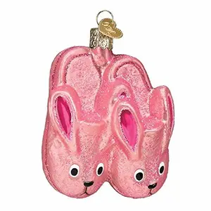 Old World Christmas Blown Glass Christmas Ornament, Bunny Slippers