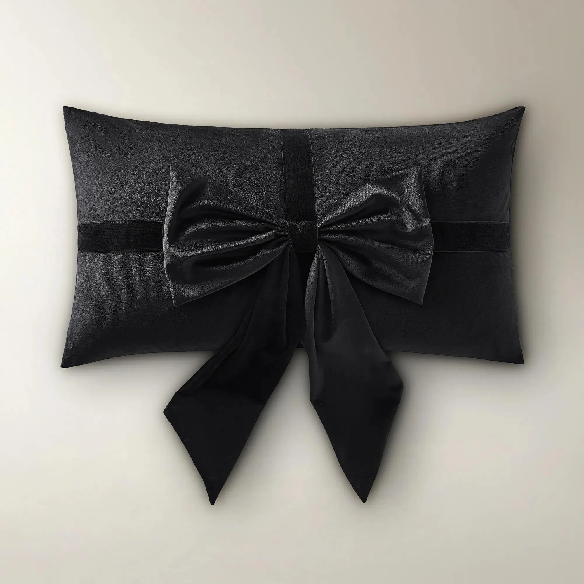 Z Gallerie Velvet Bow Lumbar Pillow 14" x 20"- Black
