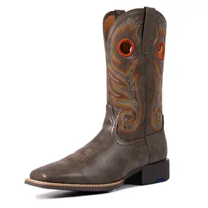 Palitutu Cowboy Boots for Men -Square Toe Botas with Classic Embroidered,Comfortable and Fashion Soft PU Leather,Fashion Closed Walking Shoes Decor Footwear