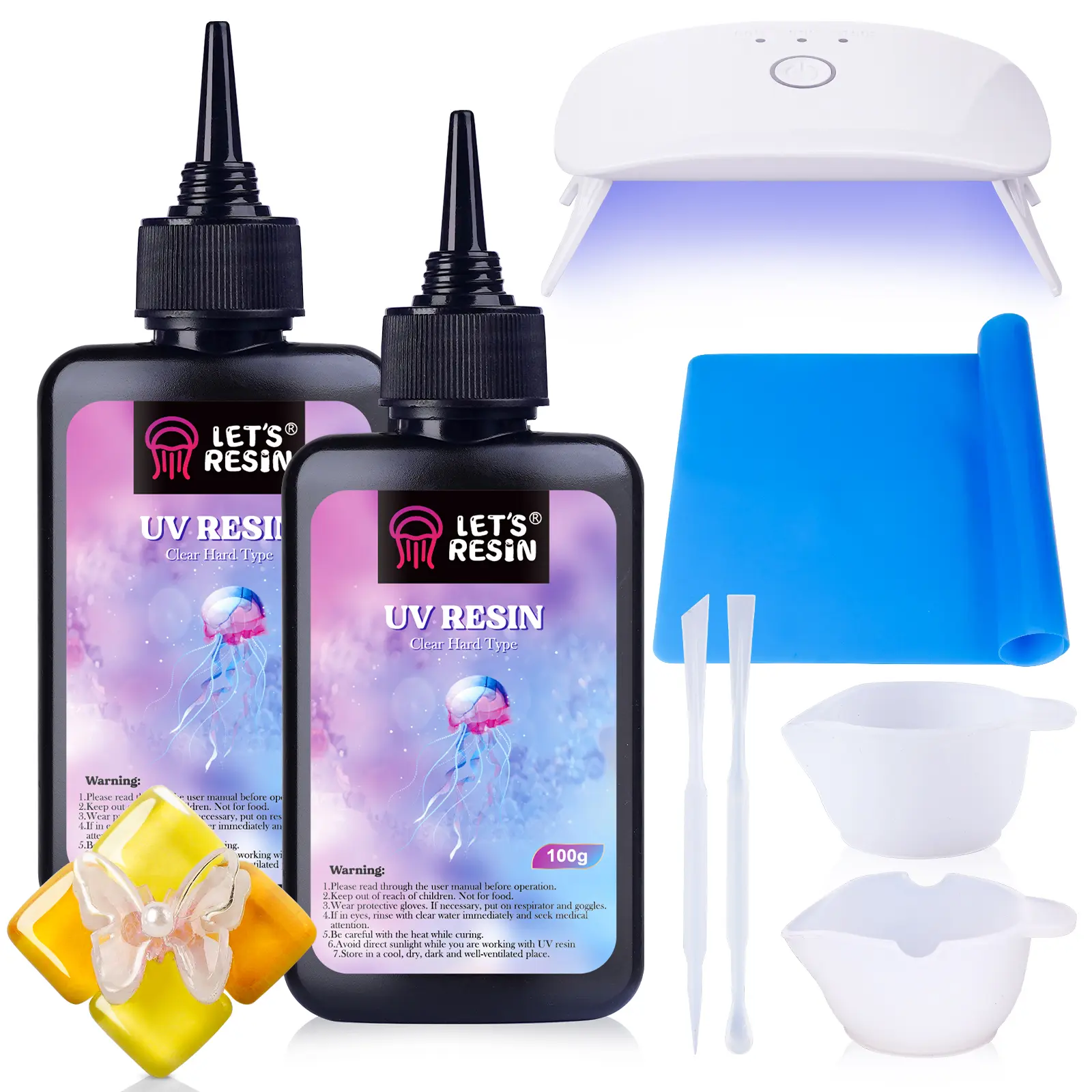 Upgraded 200g Crystal Clear&Low Odor UV Resin Kit, mothersdaygift, UV Light,Silicone Mat,Ultraviolet Epoxy Resin Hard,UV Resin Starter Kit for Jewelry,Craft Decor,Dried Flowers Accessories , Earring Mold For Resin - LET'S RESIN