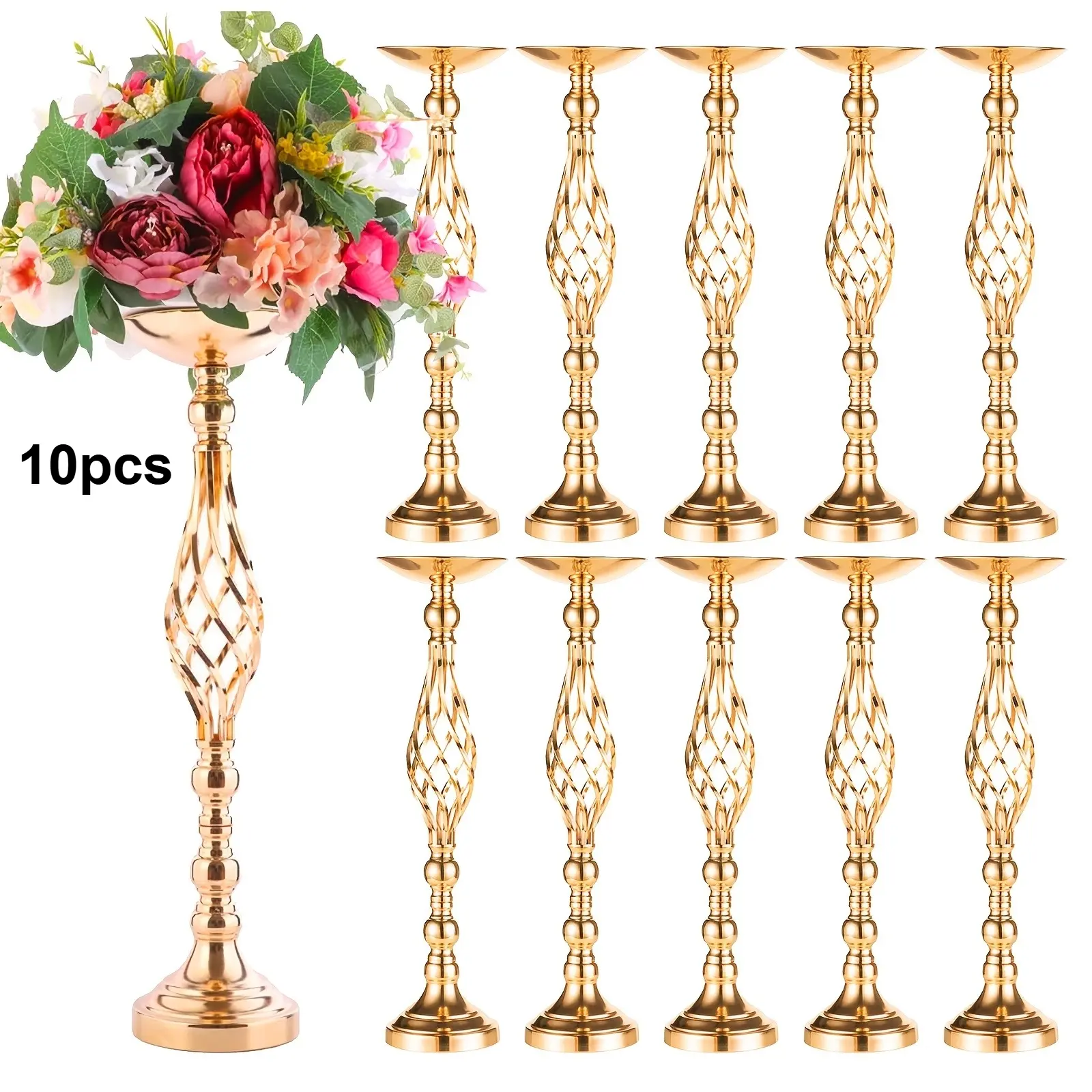 10pcs, Perfect Wedding Banquet Table Centerpiece, Wedding Table Centerpieces, Elegant Metal Small Vase, Golden And Silver Bohemian Artificial Flower Decoration Bottle, Multifunctional Flower Stand Candlestick, Boho Style Decoration, Decor For Weddings