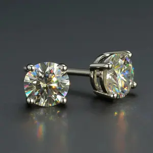 5mm Moissanite Stud Earrings in 925 Sterling Silver, Hypoallergenic Push-Back Posts (Pair)