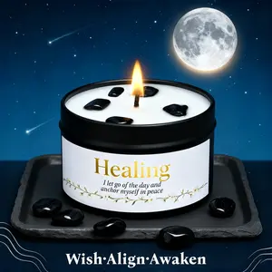 Sandalwood Scented Candle, Home Fragrance, Manifestation Candle Made of Soy Wax, Includes Stone, Perfect Gift for Partner/mother/friend, 24-Hour Burn