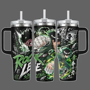 Rock Lee Stainless Steel Insulated Tumbler Cup, 20oz/40oz with Straw Lid Included, Full Wrap Power of Youth Anime  NRT Design