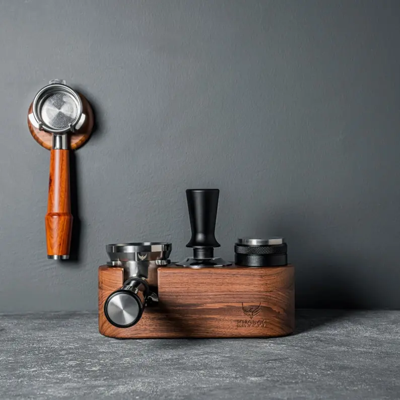 Espresso Tamper Station Walnut / Portafilter Holder Espresso Bar Organizer / Tamp Stand