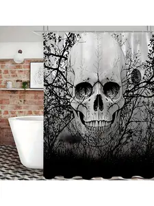 Skull Shower Curtain Spooky Shower Curtains Black Scary Tree Gothic Skeleton Bone Cool Horror Unique Sketch 12 Packs Hooks Polyester Waterproof Fabric Bathroom Bathtub Panels Home Bathroom Decor Fall Decor Bathroom Accessories Back To School