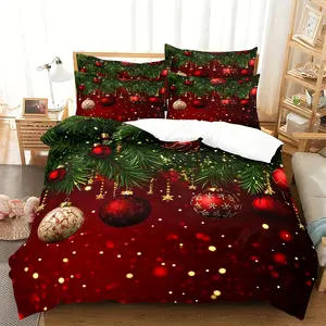 3-piece set of Christmas background printed bedding, holiday Christmas quilt cover set (1 * quilt cover + 2 * pillowcase, no core), super soft and comfortable breathable quilt cover with pillowcase, Christmas gift home decoration, Decorative Bedding Set