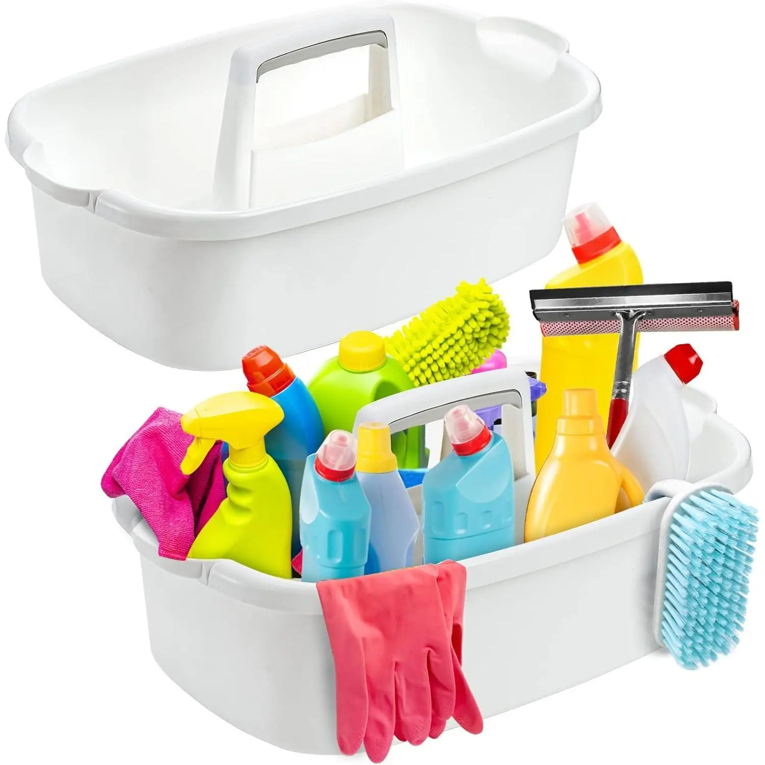 2-Pack Smooth Lightweight Plastic Cleaning Caddy, Large Standing Storage Organiser Bucket with Handle for Dorm, Bathroom, Under Kitchen Sink Organizers and Storage Tote, 16.5"(D)X 9.75"(W)X 6.5"(H)