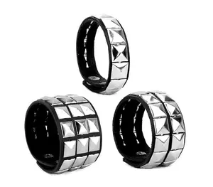 Studded Punk Bracelet Unisex Design Black Artificial Leather & Alloy Adjustable Wrap-Around Hidden Buckle for Men Women Concerts Parties & Everyday Wear & Gifts