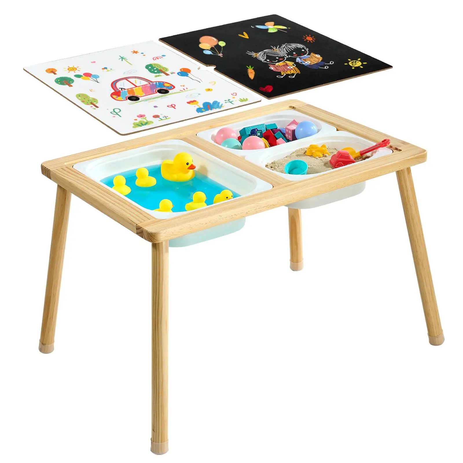 【SummerFinds】VEVOR Sensory Table for Toddlers, Wooden Kids Activity Table with Reversible Double-Sided Board, Storage Bins, and Non-Slip Feet, for Boys and Girls Playing Sand and Water, Drawing, Studying, Dining