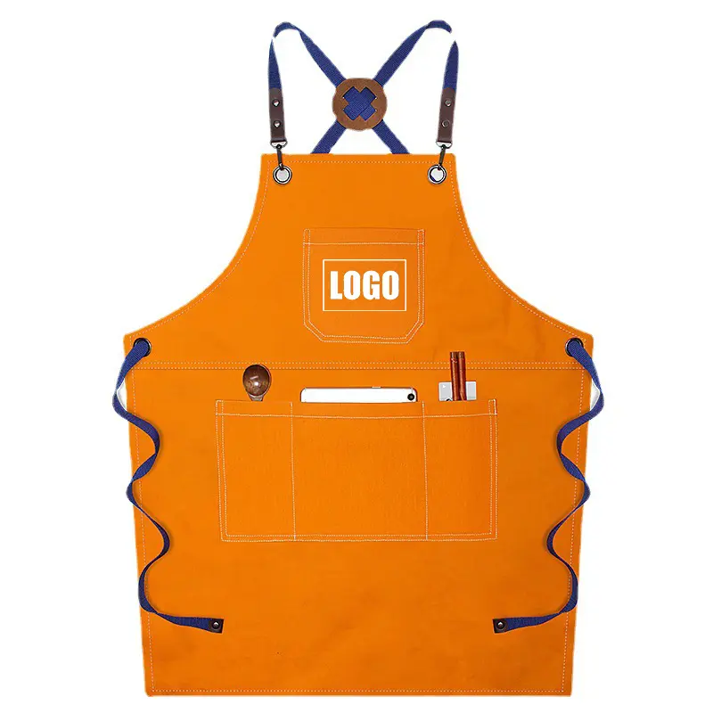 Adult-Size Adjustable Denim Apron with Multiple Pockets, Customizable Logo Printing for Restaurant Use (Home Supplies, Home Care Supplies), With Pocket, Printed Your Logo