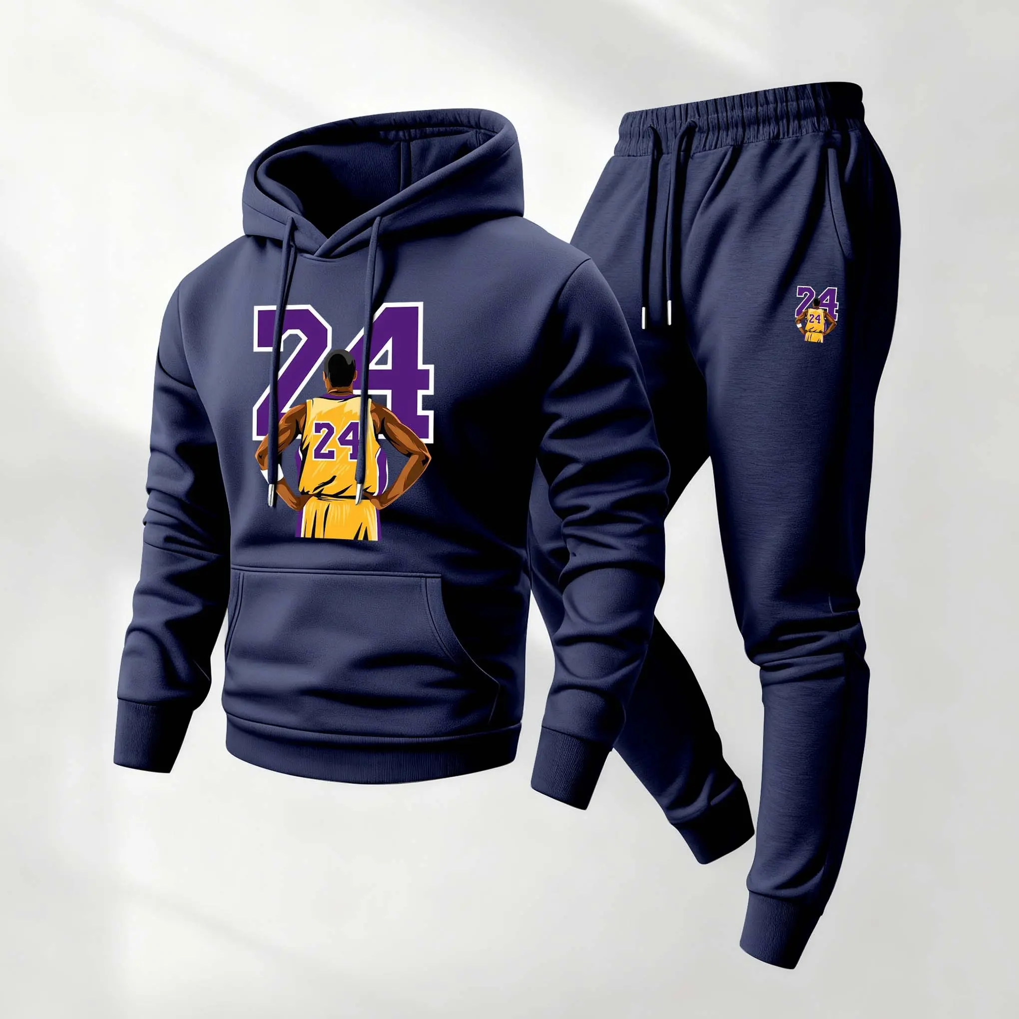 Men's Athletic Workout Clothing, 2-Piece Long Sleeve Casual Activewear Set with Letter Print Hoodie & Drawstring Pants, Breathable Loose-Fitting Polyester Tracksuit for Fall Winter, Sporty Set, Graphic Tracksuit, Fashion, Male