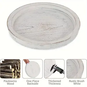 Waterproof Round Wooden Serving Tray - Farmhouse Decorative Tableware for Kitchen Counters, Coffee Table Centerpieces, with Easy Cleaning, Ideal for Kitchen Decor and Coasters Display