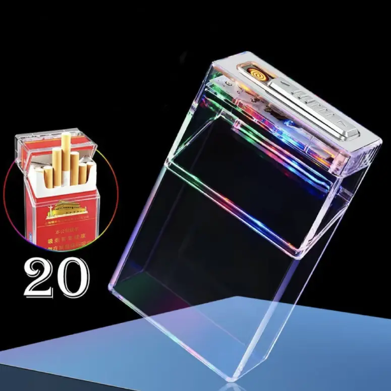 Transparent box lighter, tungsten wire lighter, rechargeable windproof lighter, USB rechargeable lighter, soft and hard shell compatible, box rack that can hold 20