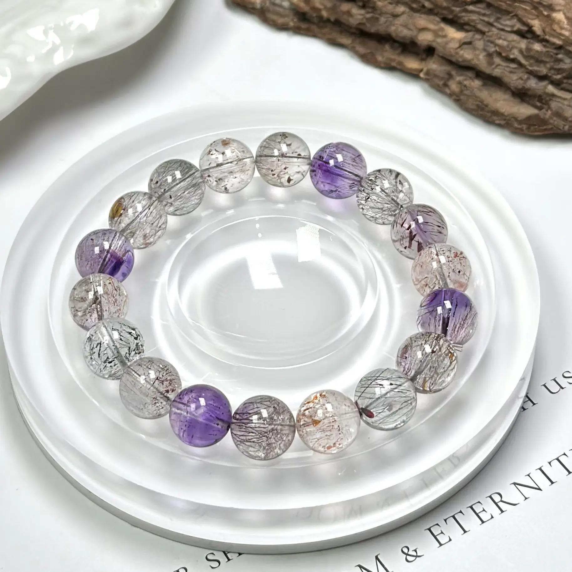 Natural Crystal 7-Beaded Bracelet, Candy-Colored Clear Design, Jewelry Accessory gemstone