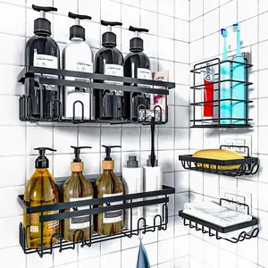 [New Deal] 5 Pack Rustproof Stainless Steel Shower Caddy - No Drilling Shelves for Bathroom Storage & Home Decor Organiser Set, Soap, Toothbrush