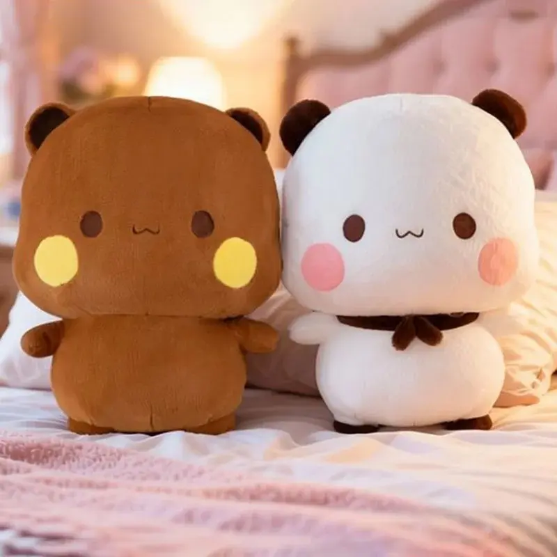 Cute White Brown Bear Couple Plush Toy Soft Stuffed Animal Doll for Kids Birthday Gift Home Decor Collectible Kawaii Family