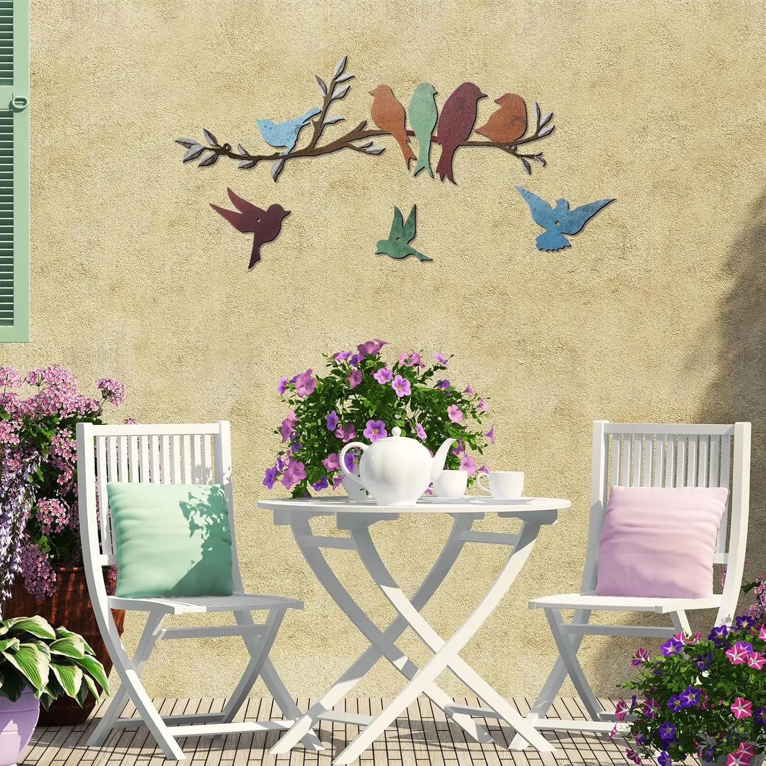 4pcs Minimalist Lightweight Metal Wall Art - Sturdy Birds on Branch Sculpture with Natural Curves, 15.7x3.9" (40x10cm) Decorative Indoor/Outdoor Hanging Decor for Living Room, Garden (Includes Screws), Branch Shape