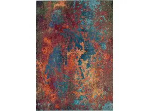 212 MAIN 7x10 ft. Rectangle Power-Loomed Area Rug - Abstract Print, Contemporary Style, Latex Backing, Blue & Orange, Indoor Use, Ideal for Living Rooms & Living Room Decor