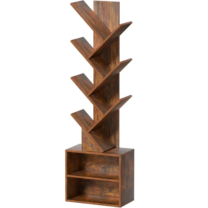 8-Tier Triangular Tree-Shape Book Display Bookshelf with Base Storage Cabinet, Narrow Floor-Standing Organizer Rack for Bedroom, Living Room Small Spaces